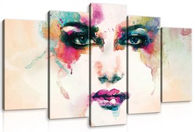 Vászonkép 5 darabos. Festett női arckép 100x60 cm méretben