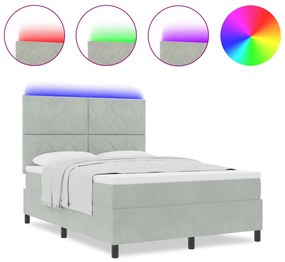 Boxspring Ágy Mattal &amp; LED Fénnyel Világosszürke 140x190 cm Bársonyos