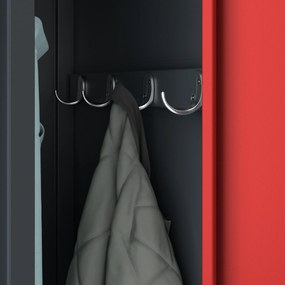 Pléh öltözőszekrény talpazaton, kétmodulos, polccal és köztes fallal KACPER, 800 x 1800 x 500 mm, antracit-piros