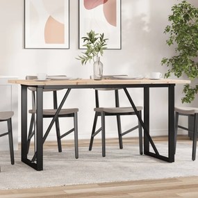 Tömör fenyőfa és acél étkezőasztal O-vázzal 160x80x75,5 cm
