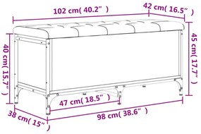 füstös tölgy színű szerelt fa tárolópad 102 x 42 x 45 cm