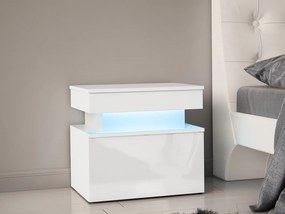 Éjjeliszekrény Lesteralo 1S (fehér + fényes fehér) (kék LED világítással). 1104512
