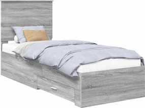 vidaXL Ágykeret fejtámlával Szürke Sonoma és ezüst 70 x 190 cm Faanyag