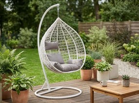 Fehér függőszék KOKON állvánnyal, világos párna