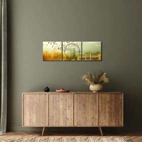 A festett táj képe lakóhelyel (órával) (90x30 cm)