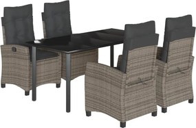 vidaXL 5 részes szürke polyrattan kerti étkezőgarnitúra párnával
