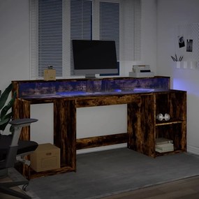 füstös tölgy színű szerelt fa íróasztal LED-ekkel 200x55x91 cm