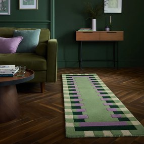Zöld-lila kézi szövésű gyapjú futószőnyeg 60x230 cm Kai Wool Border – Flair Rugs