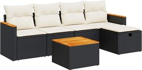 vidaXL 6 részes fekete polyrattan kerti ülőgarnitúra párnákkal