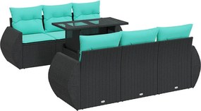 vidaXL 7 részes fekete polyrattan akácfa kerti ülőgarnitúra párnával