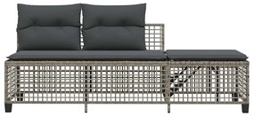 3 részes szürke polyrattan kerti sarokkanapészett párnákkal