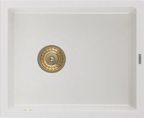 Mexen Pedro gránit mosogató 1-medencés 560 x 460 mm, fehér, arany szifon - 6508561000-20-G