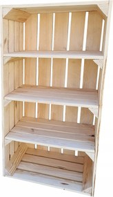 Fa Doboz 3 Polccal, 75x40x30cm, Tömör Tároló Állvány