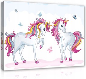 Vászonkép 80x60 Unikornisok pillangók mese aranyos vidám gyerek