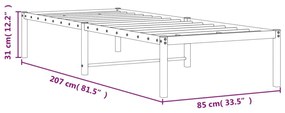 fekete fém ágykeret 80 x 200 cm