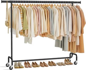 Ruhatartó állvány kerekekkel, extra hosszú,hordozható, fekete