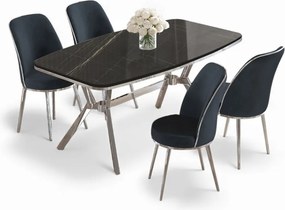 Lena étkezőgarnitúra, fekete márvány-króm, 160 cm – TR240CHR2875