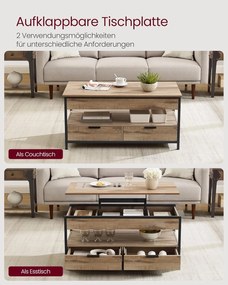 VASAGLE magasságban állítható dohányzóasztal, 50 × 100 cm, karamellbarna–tintafekete színben