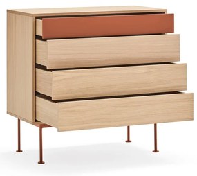 Yoko téglavörös fiókos komód tölgyfa dekorral - Teulat