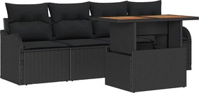 vidaXL Kerti Kanapé Szett párnával 5 pcs Fekete polirattan