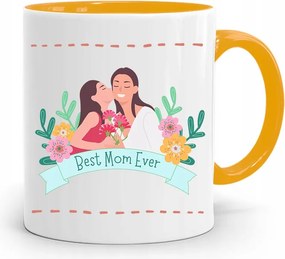 Sárga Bögre Ajándék Anyukáknak Best Mom Ever nyomott mintával