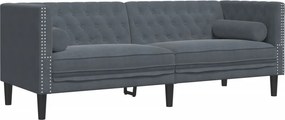 vidaXL 3 személyes sötétszürke bársony Chesterfield kanapé párnákkal