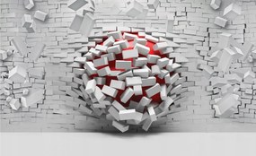 Flizelin fotótapéta Piros gömb fehér téglán kontraszt 416x254 +ragasztó