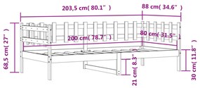 fekete tömör fenyőfa kanapéágy 80 x 200 cm