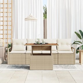 5 darabos kert kanapé szett párnákkal bézs poly rattan