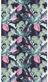 Strandkészlet NIGHT BLOSSOM – Fürdőlepedő 100×180 cm és poncsó 80×145 cm, fekete