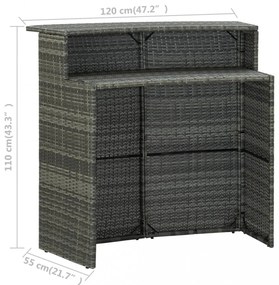 szürke polyrattan kerti bárasztal 120 x 55 x 110 cm