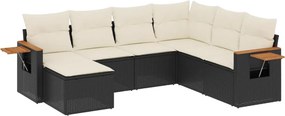 vidaXL 7 részes fekete polyrattan kerti ülőgarnitúra párnával