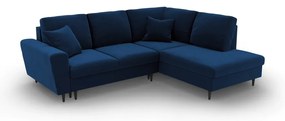 Kék bársony kinyitható tárolóhelyes sarokkanapé (jobb oldali-L alakú) Kyoto – Cosmopolitan Design