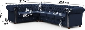 Kék bársony kinyitható sarokkanapé (bal oldali-L alakú) York Blik – Ropez