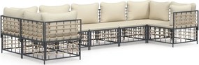 vidaXL 7 részes antracitszürke polyrattan kerti ülőgarnitúra párnákkal
