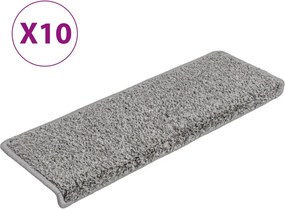 vidaXL 10 db szürke lépcsőszőnyeg, téglalap alakú széllel, 65 x 21 x 4 cm