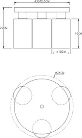 Globo 15465-3D Mennyezeti lámpa matt fekete fém váz, füstszínű üvegekkel. Ø:340, H:220, fényforrás nélkül 3xE27 60W 230V