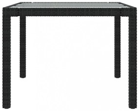 fekete polyrattan és edzett üveg kerti asztal 190 x 90 x 75 cm