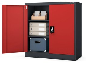 Alacsony fém irattartó szekrény BEATA, 900 x 930 x 400 mm, antracit-piros