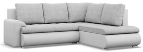 Tokio sarokkanapé, L alakú háttámlával, 2 ágyneműtartóval, fonott + műbőr, jobboldali, szürke - fehér
