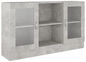 betonszürke szerelt fa vitrinszekrény 120 x 30,5 x 70 cm