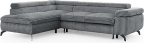 Szürke kordbársony sarokkanapé (bal oldali-L alakú) Marbeya – Ropez