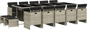 vidaXL 15 részes szürke polyrattan kerti étkezőgarnitúra párnákkal
