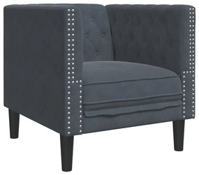 3 részes sötétszürke bársony Chesterfield kanapészett párnákkal