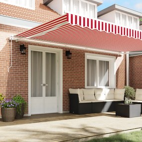 Automatikus Behúzható Napellenző Piros és Fehér Csíkkal 500x300 cm