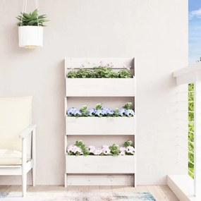 fehér 3 szintes tömör fenyőfa fali virágtartó 60x18,5x110 cm