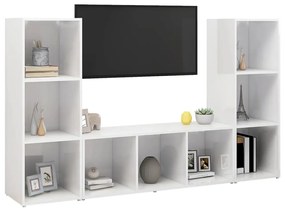 3 db fehér szerelt fa TV-szekrény 107 x 35 x 37 cm