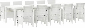 vidaXL Kert étkező szett párnával 11 pcs Fehér Polyrattan és acél
