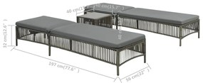 2 db szürke polyrattan napozóágy asztalkával