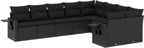 vidaXL 9 részes fekete polyrattan kerti ülőgarnitúra párnákkal
